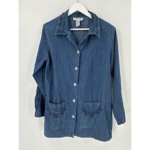 Brownstone Studio Vintage Button Up Womens Large Blue Denim Shirt Pockets Casual